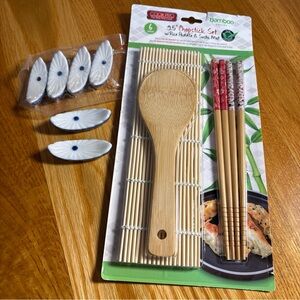 Bamboo Sushi Making Kit with Chopsticks and Rice Paddle and Chopstick rest